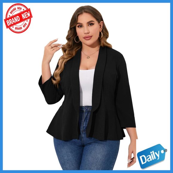 Plus Size Casual Blazer Open Front Long Sleeve Office Cardigan Jacket